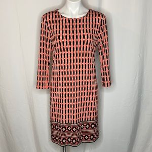 MICHAEL 3/4 Sleeve Spandex Midi Shift Dress, M